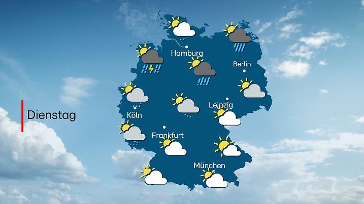 Wetterkarte für Deutschland am Dienstag