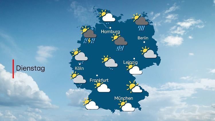 Wetterkarte für Deutschland am Dienstag