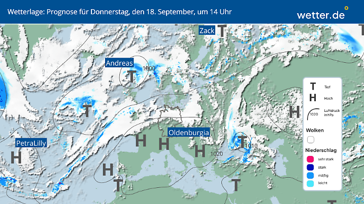 Prognose: Die Wetterlage in Europa am Donnerstag, dem 18. September