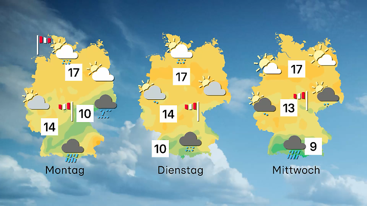 Wettervorhersage für 3 Tage ab Montag