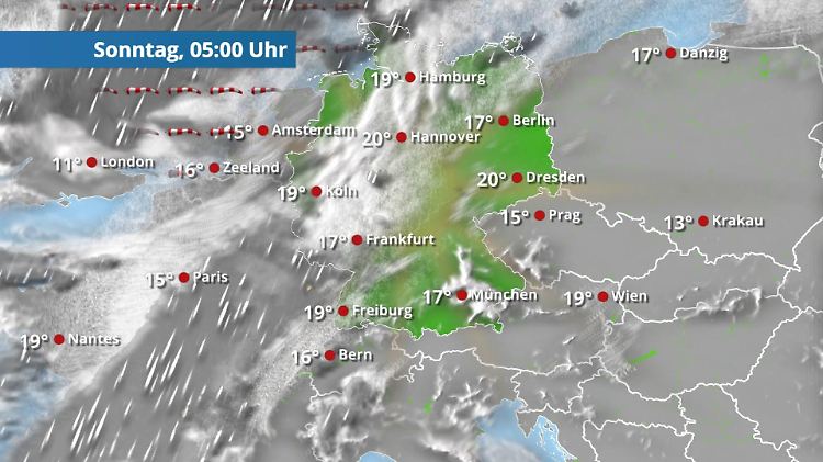 Regen kommt von Nordwesten in der Nacht