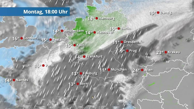 Regen in Südosthälfte, freundlich im Nordwesten