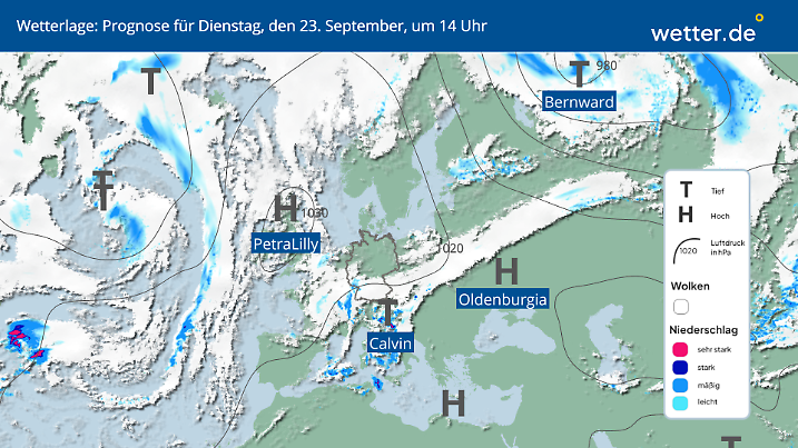 Wetterlage für Dienstag über Europa