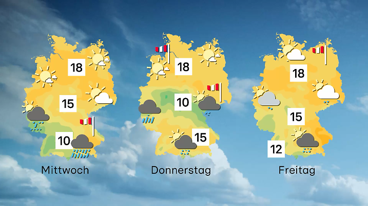 Wettervorhersage für 3 Tage ab Mittwoch