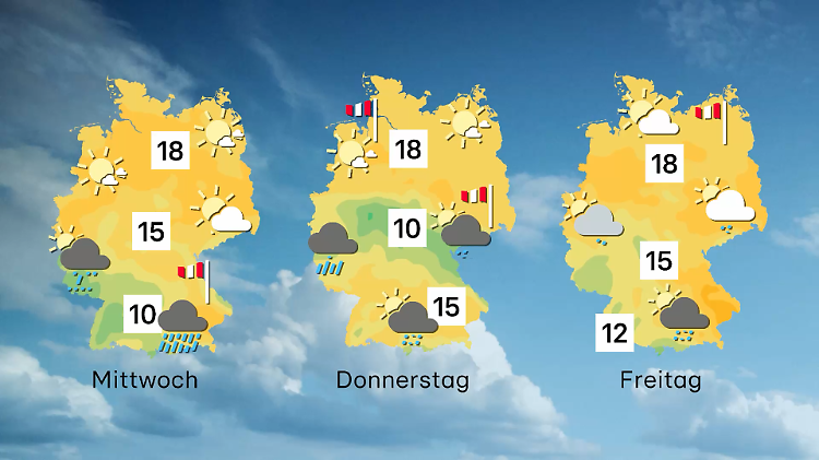 Wettervorhersage für 3 Tage ab Mittwoch