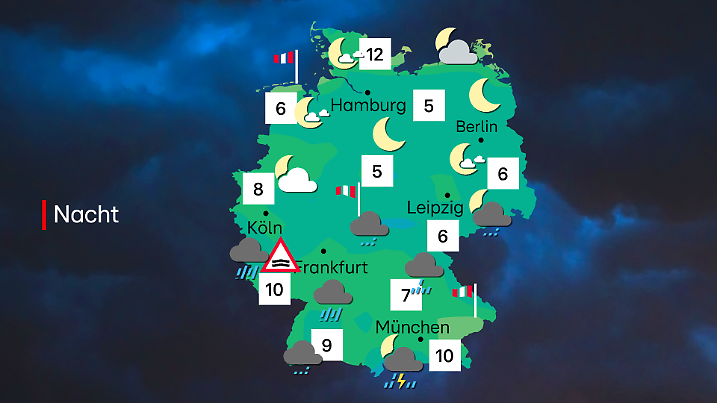 Prognose für die Nacht: Teils gibt es regnerisches oder windiges Wetter