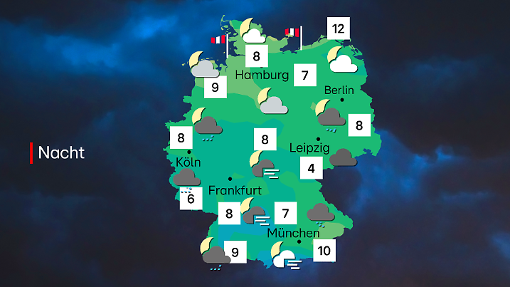 Die Prognose für die Nacht zeigt relativ ruhiges 
