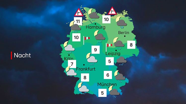 Wettervorhersage für die Nacht auf Montag