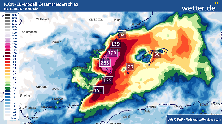 Verbreitet wären demnach über 100 Liter Regen je Quadratmeter drin - und je nach Modell sind auch 250 bis über 400 Liter möglich!