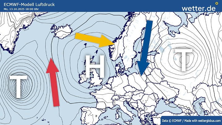 Wetterlage von Montag, 13. Oktober 2025