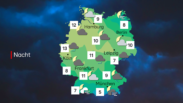 Kaum Regen, aber viel Feuchte: In der Nacht zu Montag breitet sich dichter Nebel aus, besonders in der Mitte.