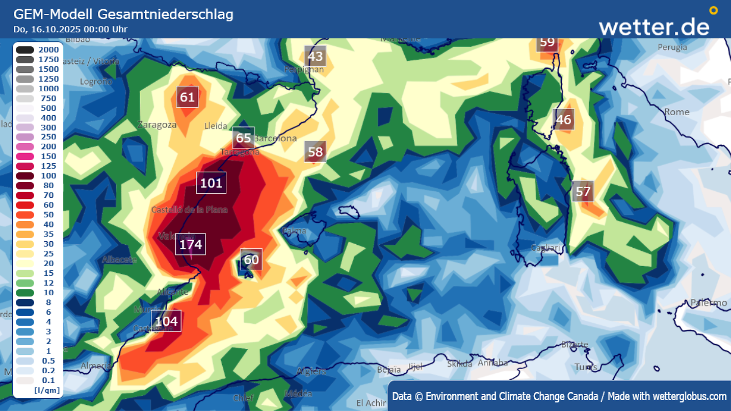 unwetter in spanien heute karte