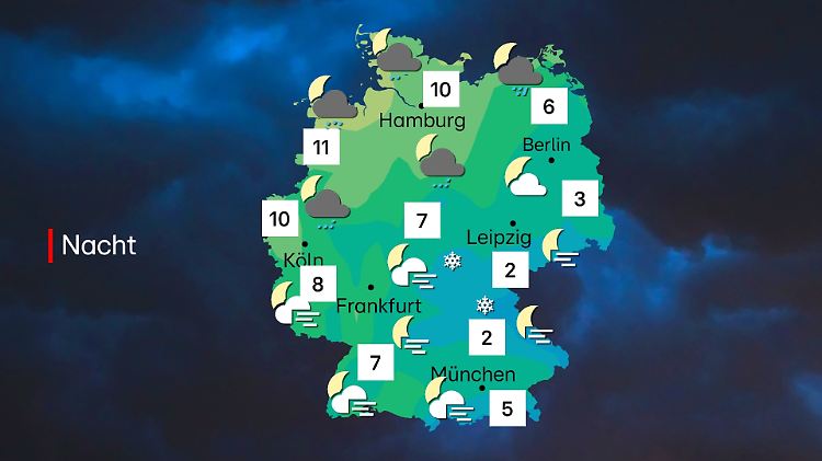 Wettervorhersage für die Nacht auf Dienstag