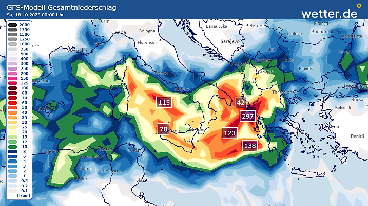 Regenmengen Südeuropa bis Samstagnacht