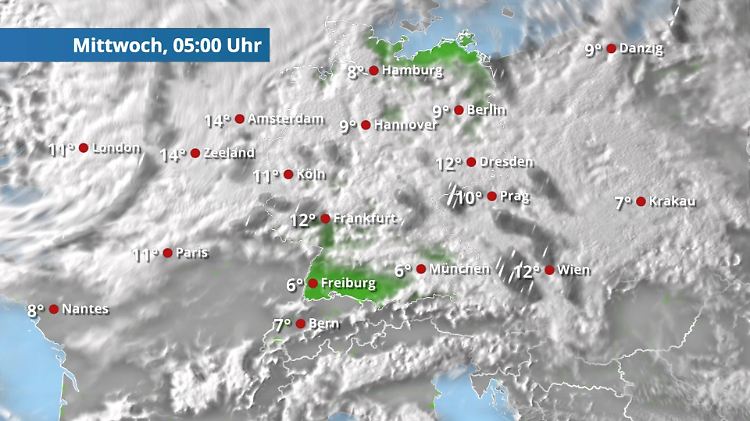 Wolkenlücken am ehesten im Süden und im Norden