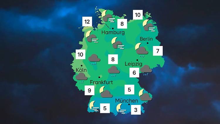 Wettervorhersage für die Nacht auf Mittwoch, 15. Oktober