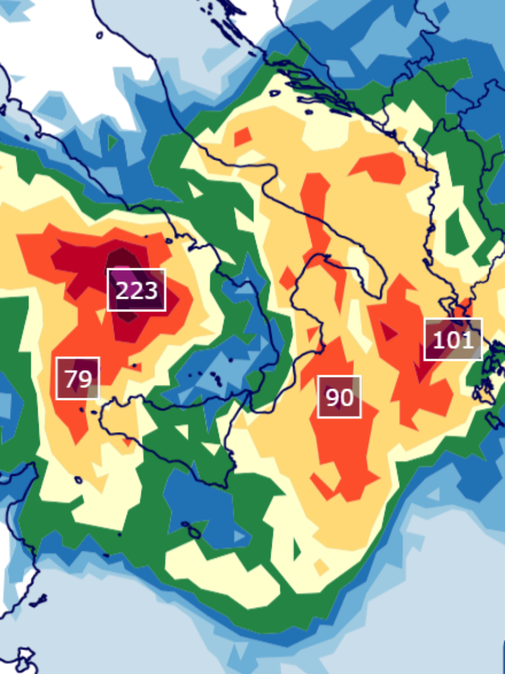 Die Regenmengen am Mittelmeer bis Freitagabend