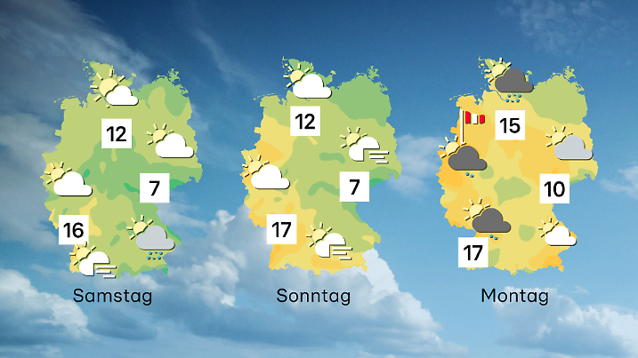 Wettervorhersage für 3 Tage ab Samstag