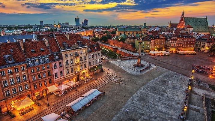 City from the Top by Night Warsaw Old Town