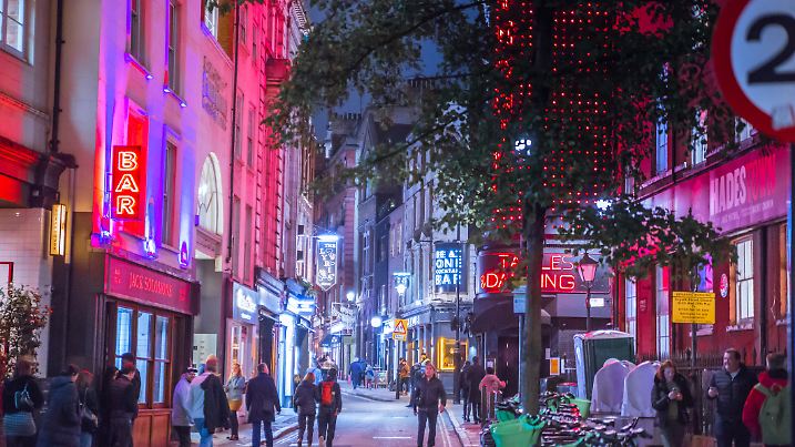 London, UK - 8 November, 2024: Spirit of Christmas, Soho West ends Christmas lights, London illuminated for 2025. Crowd on streets, people enjoying festive atmosphere