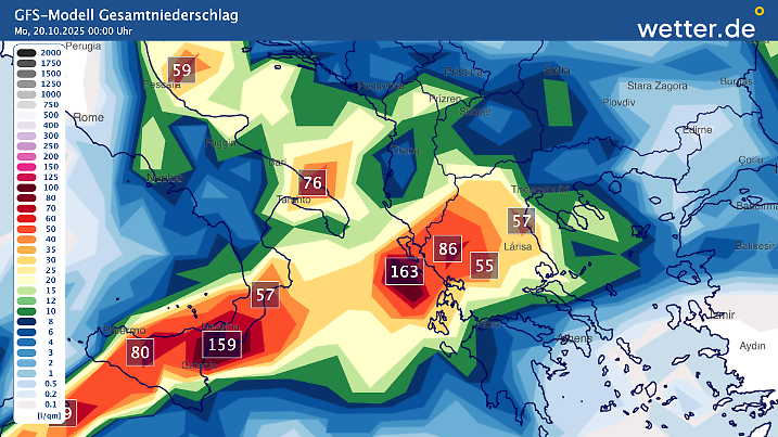 Die aktuellen Unwetterschwerpunkte liegen im im südlichen Mittelmeerraum.