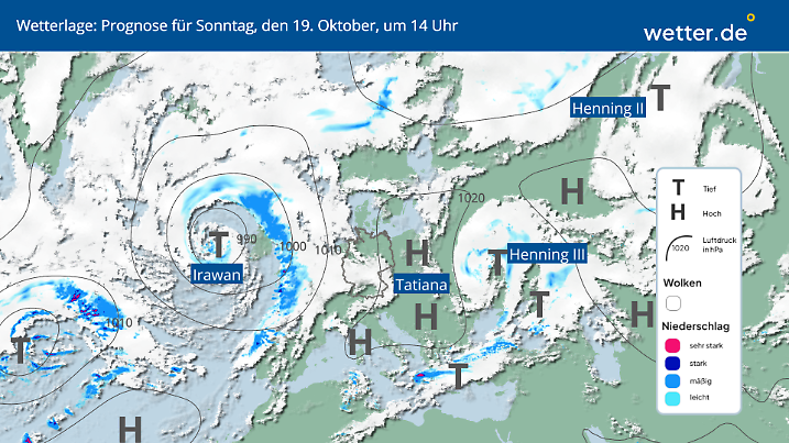 Eine schwache Kaltfront bringt kühlere Polarluft nach Deutschland.