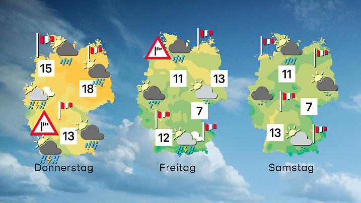 Wettervorhersage für 3 Tage ab Donnerstag