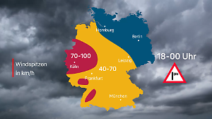 Warnkarte für die erst Nachthälfte