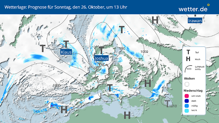 Die Wetterlage über Europa am Sonntag, 26.10.2025