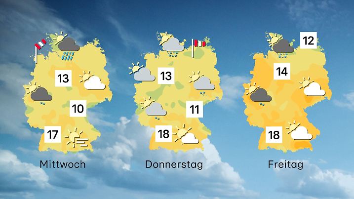 Wettervorhersage für 3 Tage ab Mitwoch