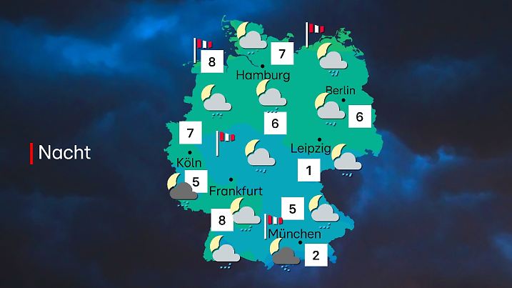 Von Ruhe keine Spur: In der Nacht weht es weiter heftig, an der See sogar mit Sturmböen. 