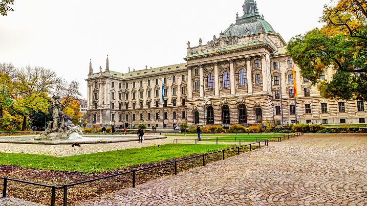 Munich, Germany - November 4, 2018: Neptune statue and fountain in Alter Botanical Garden in Munich