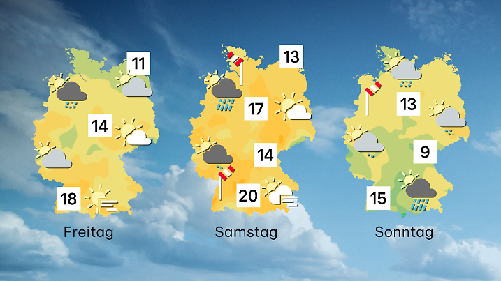 Wettervorhersage für 3 Tage ab Freitag