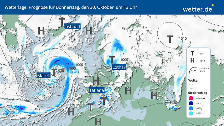 Wetterlage für Donnerstag, 30. Oktober