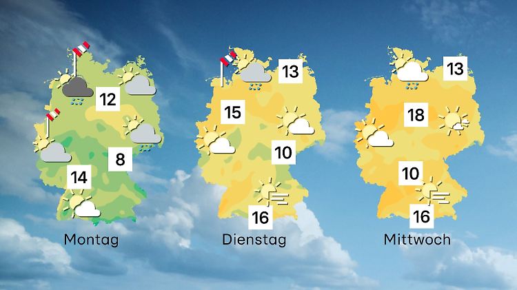 Wettervorhersage für 3 Tage ab Sonntag