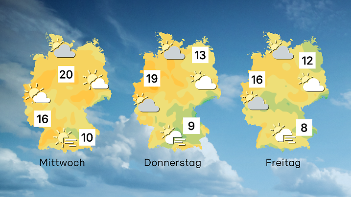 20 Grad sind am Mittwoch drin, vielleicht auch am Donnerstag.