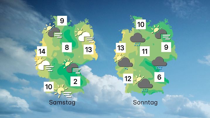 Prognose: Besonders am Sonntag wird es trüb. Hinzu kommt noch ein bisschen Nieselregen.