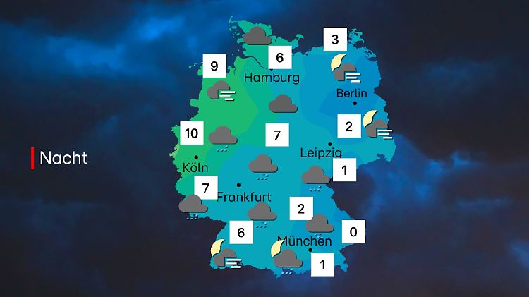 Wettervorhersage für die Nacht zu Sonntag, 9. November 2025