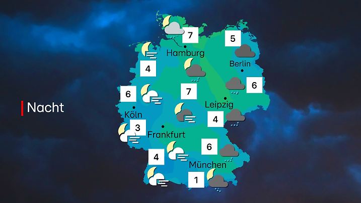 Wettervorhersage für die Nacht auf Montag, 10. November 2025