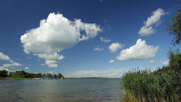 Blick auf den See bei Uebersee-Feldwies am Suedufer des Chiemsees, Deutschland, Bayern, Chiemsee, Uebersee-Feldwies | view onto lake shore near Ueberwies-Feldwies at the southern shore of the Lake Chiemsee, Germany, Bavaria, Lake Chiemsee, Uebersee-Feldwies | Verwendung weltweit