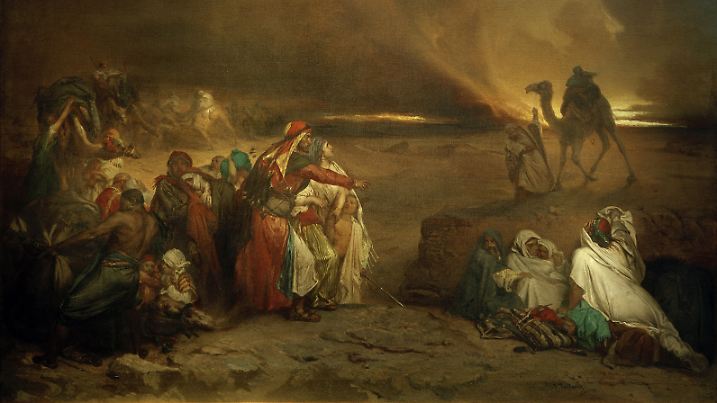 2-V40-A12-1847-7 (2127345)

J.F.Portaels, Der Samum (Sandsturm)

Portaels, Jan Frans
1818-1895.
'Der Samum (Sandsturm), Erinnerungen an
Syrien', 1847.
Öl auf Leinwand, 136,5 x 193 cm.
Brüssel, Musées Royaux des Beaux-Arts.

F:
J.F.Portaels, Le Simoum, souvenirs de Syrie

Portaels, Jan Frans 1818-1895. 'Le Simoum (tempête de sable)
, souvenirs de Syrie', 1847. Huile sur toile, 136,5 x 193 cm
.
Bruxelles, Musées Royaux des Beaux-Arts. |