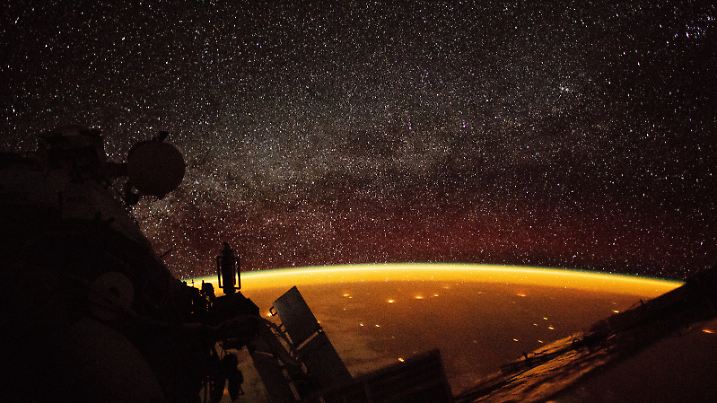 November 6, 2018 - Australia - Released Today: On October 7, 2018, an astronaut aboard the International Space Station (ISS) shot this photograph while orbiting at an altitude of more than 250 miles over Australia. The orange hue enveloping Earth is known as airglow, diffuse bands of light that stretch 50 to 400 miles into our atmosphere. The phenomenon typically occurs when molecules (mostly nitrogen and oxygen) are energized by ultraviolet (UV) radiation from sunlight. To release that energy, atoms in the lower atmosphere bump into each other and lose energy in the collision |