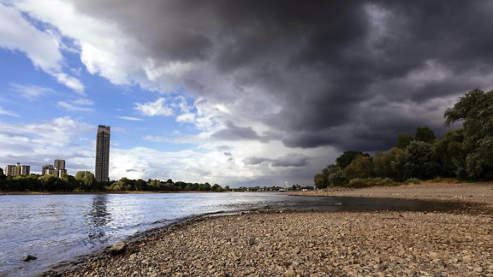 Der Rhein bei extremen Niedrigwasser von ca. 122cm aufgenommen vom Deutzer Rheinufer in Blickrichtung Riehl und Colonia-Hochhaus. Köln, 14.08.2018 *** The Rhine at extreme low tide of about 122cm recorded by the Deutzer Rheinufer in direction Riehl and Colonia skyscraper Cologne 14 08 2018 Foto:xC.xHardtx/xFuturexImage  