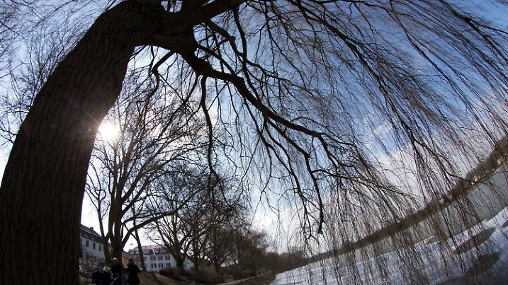 Spaziergänger gehen am 15.03.2013 am Ufer des Aasees in Münster (Nordrhein-Westfalen) entlang. Viele Sonnenstunden gab es an diesem Tag in weiten Teilen Nordrhein-Westfalens. Foto: Friso Gentsch/dpa +++(c) dpa - Bildfunk+++