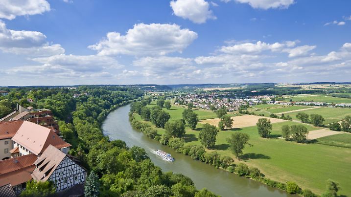 Neckarblick vom Blauen Turm, Bad Wimpfen, Neckartal, Baden-Württemberg, Deutschland, Europa | Verwendung weltweit, Keine Weitergabe an Wiederverkäufer.